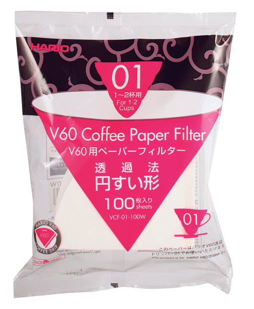 HARIO V60 PAPER FILTER 01 DRIPPER 100 SHEETS - BLEACHED - Barista Shop