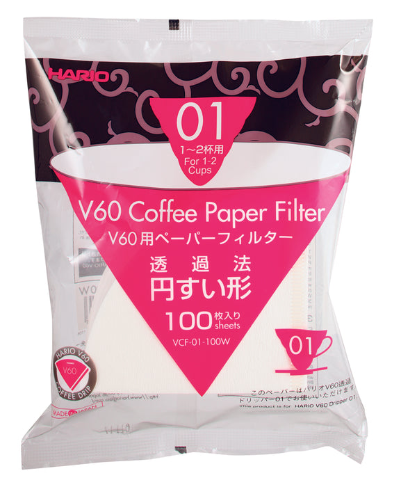 HARIO V60 PAPER FILTER 01 DRIPPER 100 SHEETS - BLEACHED - Barista Shop
