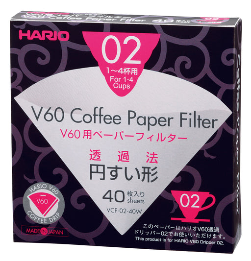 HARIO V60 PAPER FILTERS 02 DRIPPER 40 SHEETS - BLEACHED - Barista Shop