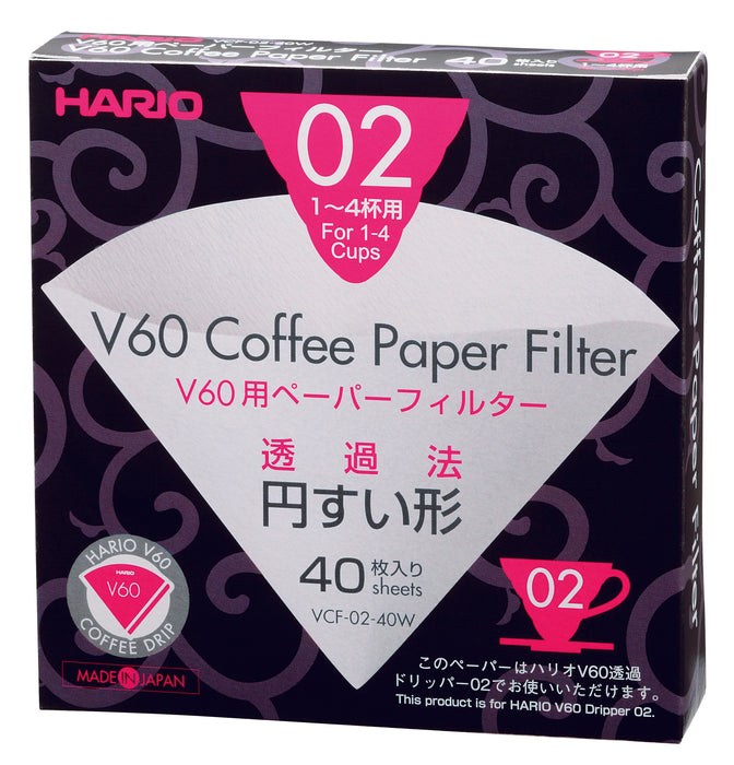 HARIO V60 PAPER FILTERS 02 DRIPPER 40 SHEETS - BLEACHED - Barista Shop