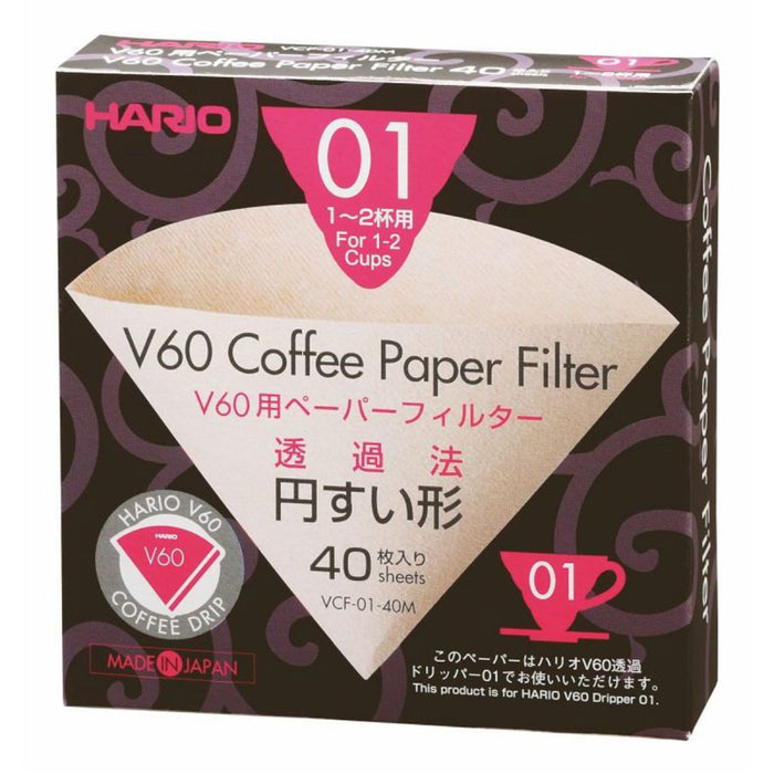 HARIO V60 PAPER FILTER 01 DRIPPER 40 SHEETS - UNBLEACHED