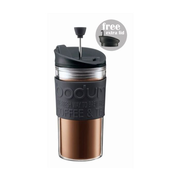 Bodum Travel Press Set Coffee Maker With Extra Lid, 0.35 L, 12 Oz