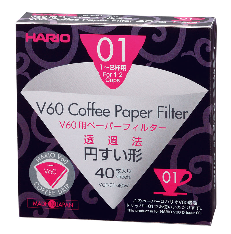 HARIO V60 PAPER FILTER 01 DRIPPER 40 SHEETS - BLEACHED - Barista Shop